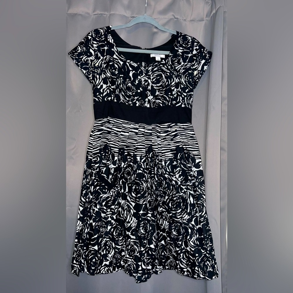 Never worn Black and white rose patterns. Zipper back. Front pocket.